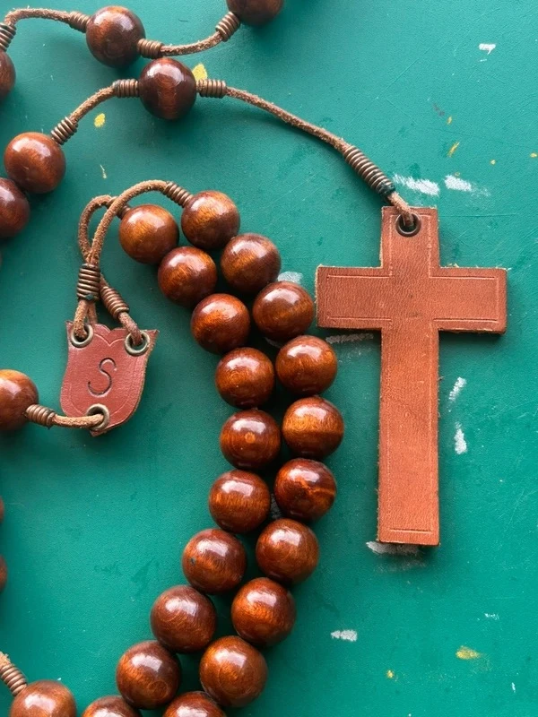 Large wooden and leather monk's rosary or prayer beads – photo 4